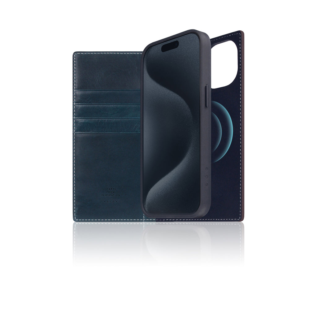 D7 [MagSafe Detachable] Italian Wax Leather Diary Case for iPhone 15 (Blue)