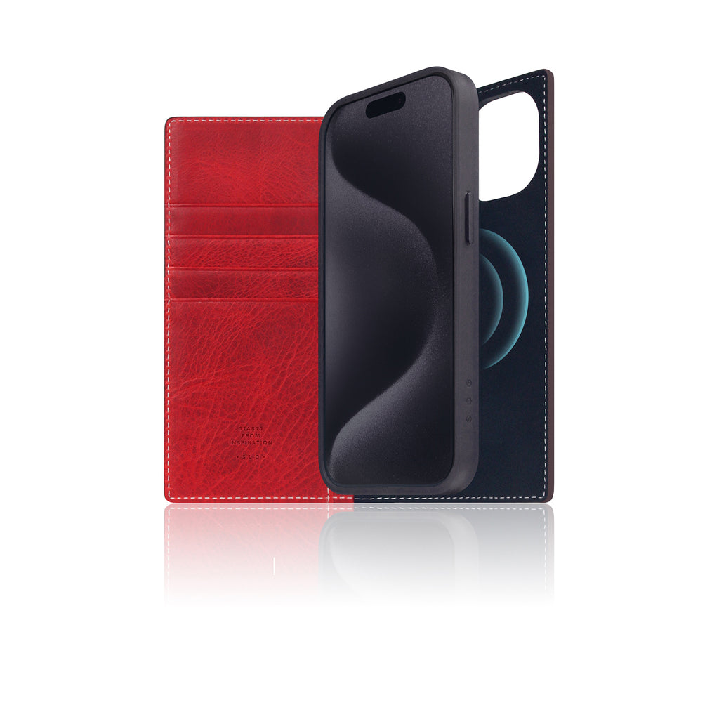 D7 [MagSafe Detachable] Italian Wax Leather Diary Case for iPhone 15 (Red)