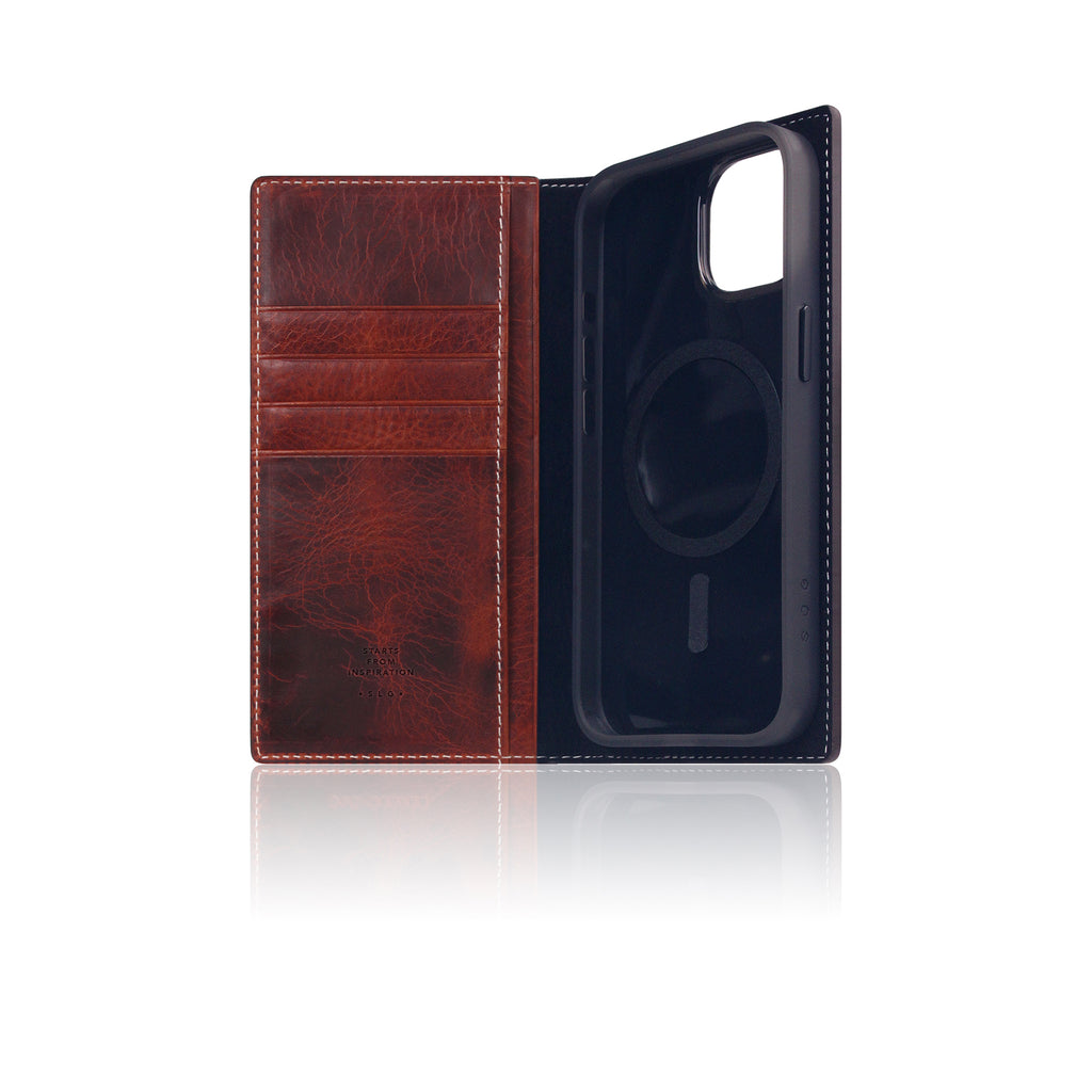 D7 [MagSafe Detachable] Italian Wax Leather Diary Case for iPhone 15 (Brown)