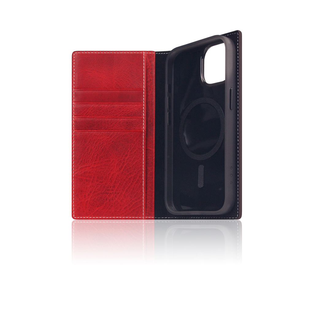 D7 [MagSafe Detachable] Italian Wax Leather Diary Case for iPhone 15 (Red)