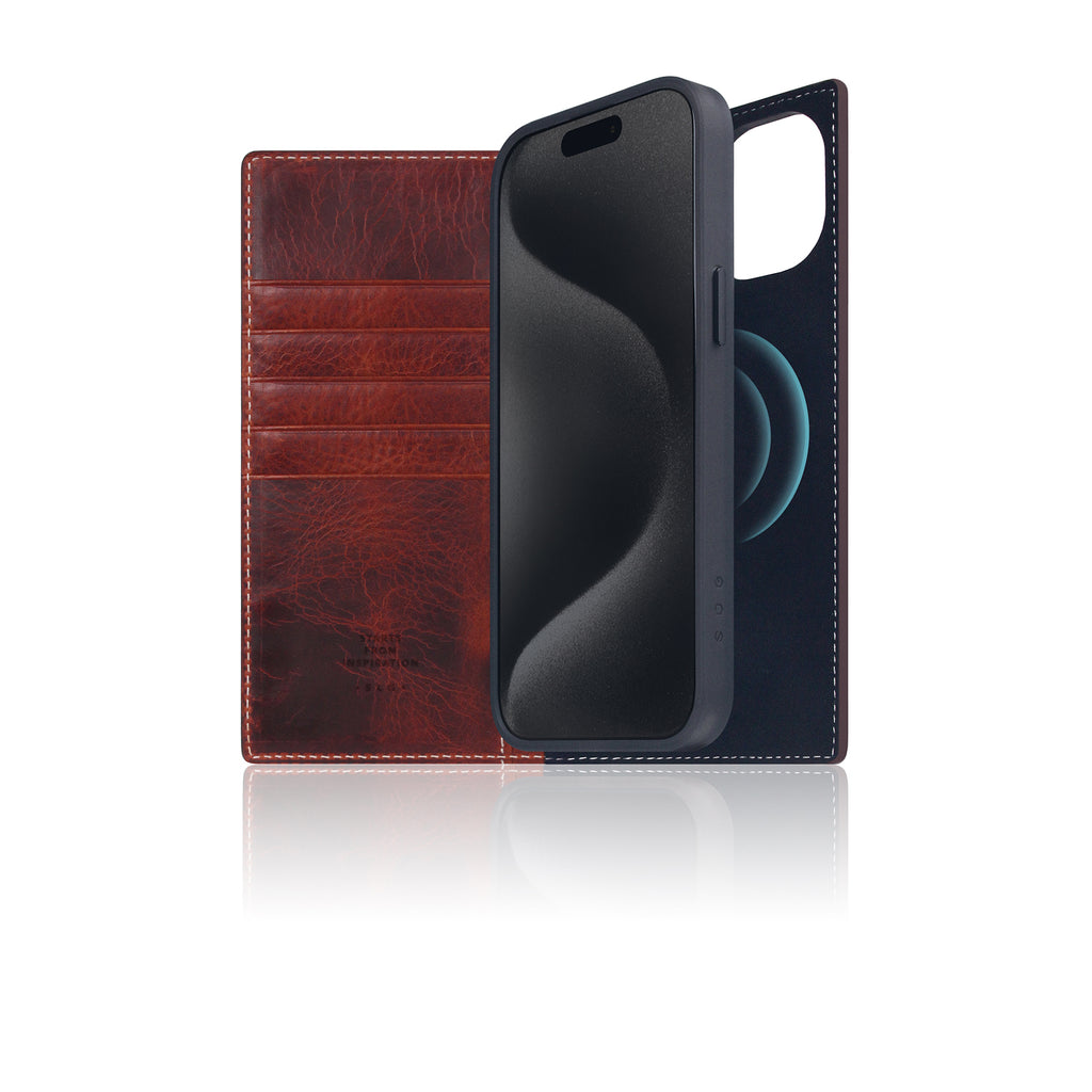 D7 [MagSafe Detachable] Italian Wax Leather Diary Case for iPhone 15 Plus (Brown)