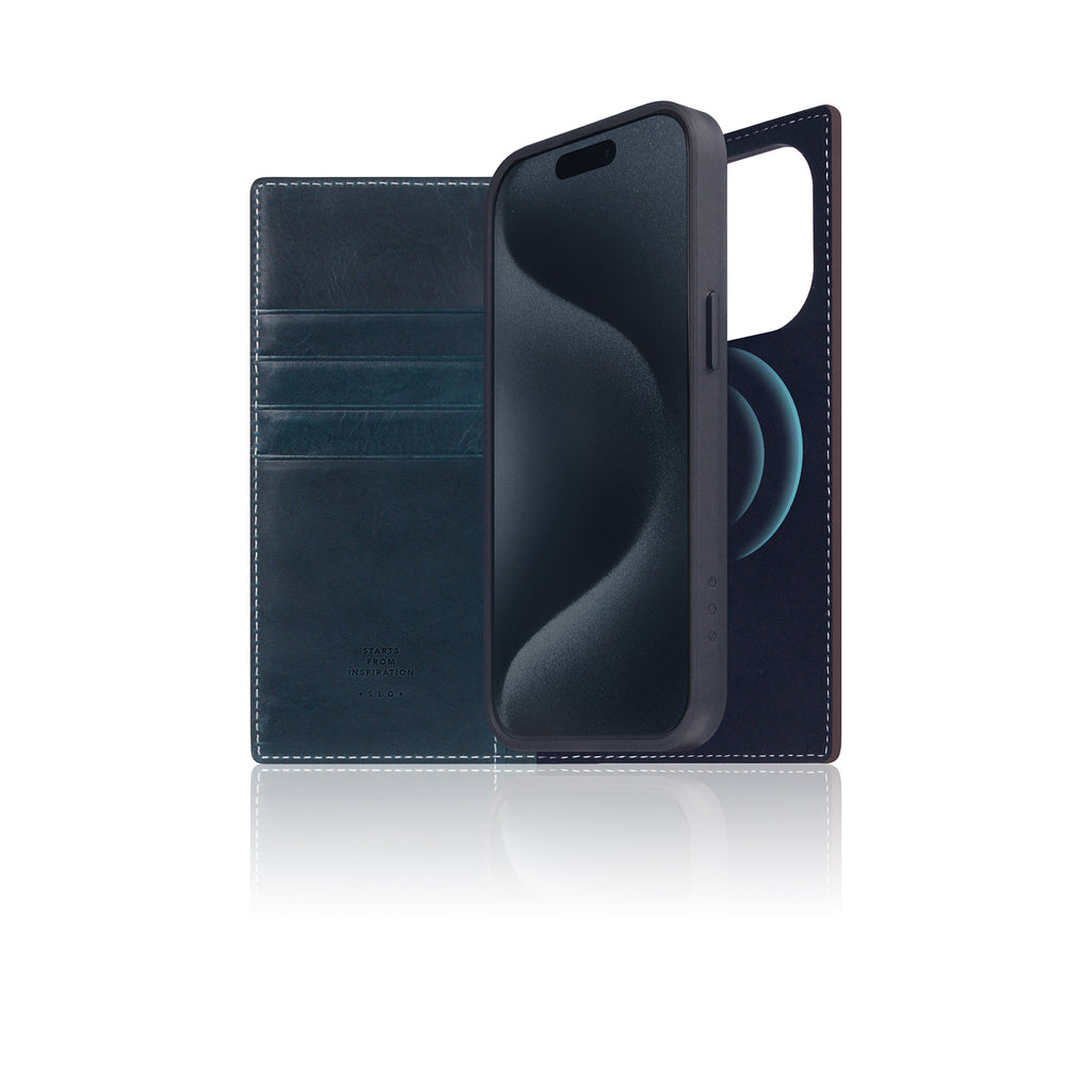 D7 [MagSafe Detachable] Italian Wax Leather Diary Case for iPhone 15 Pro (Blue)