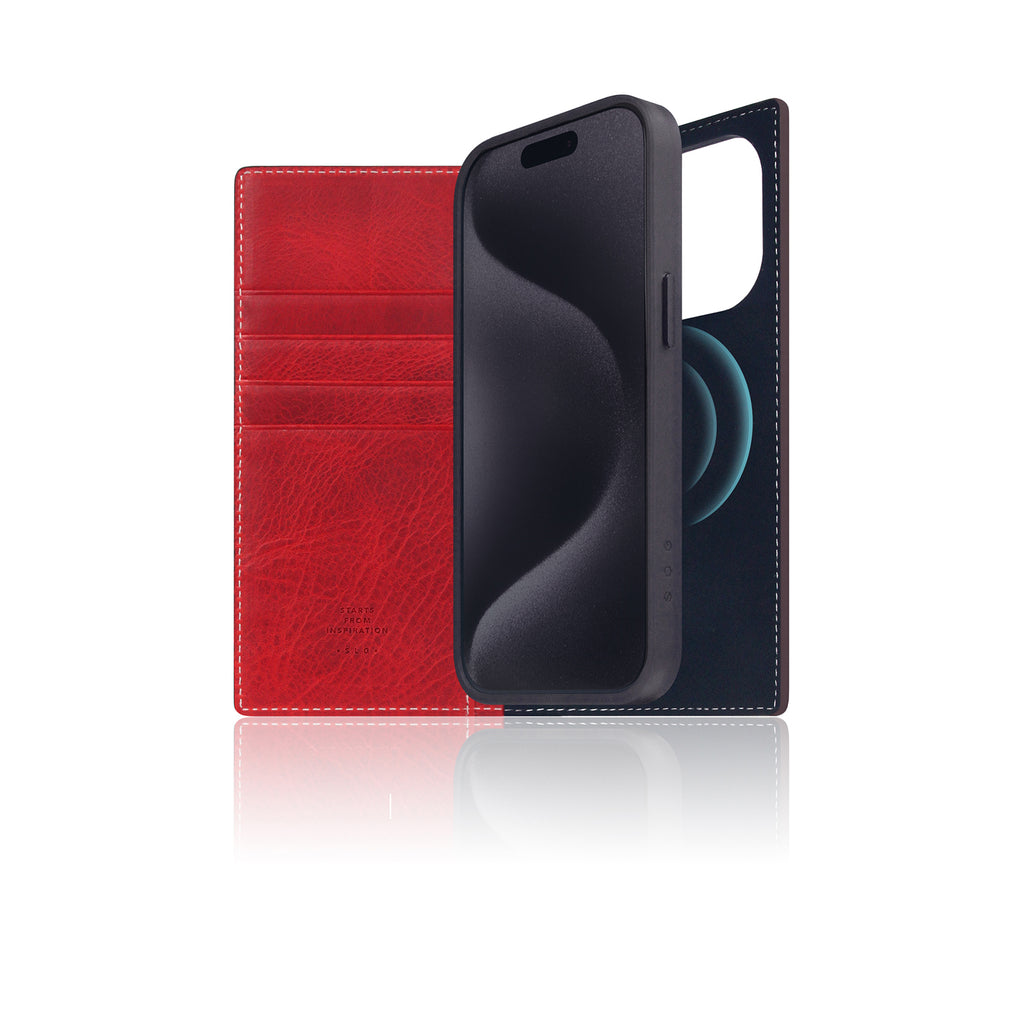 D7 [MagSafe Detachable] Italian Wax Leather Diary Case for iPhone 15 Pro (Red)