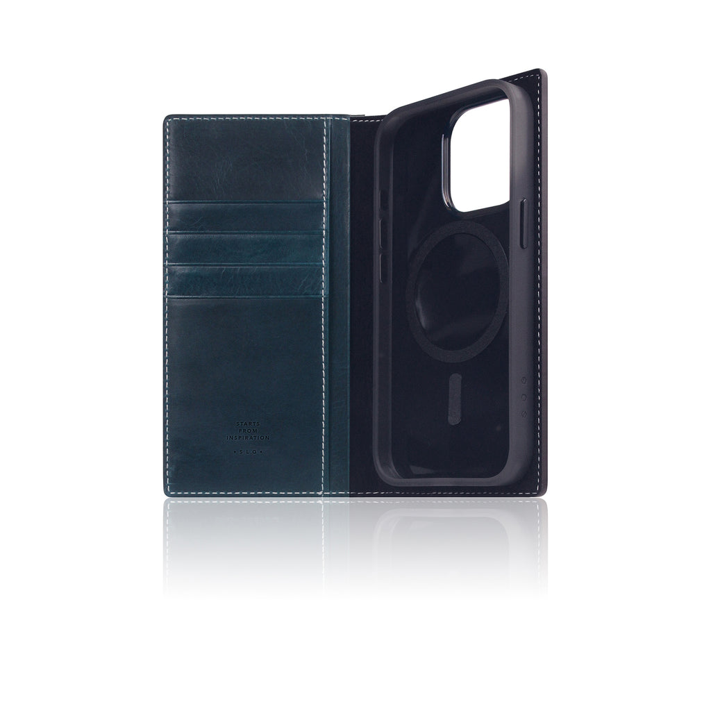 D7 [MagSafe Detachable] Italian Wax Leather Diary Case for iPhone 15 Pro (Blue)