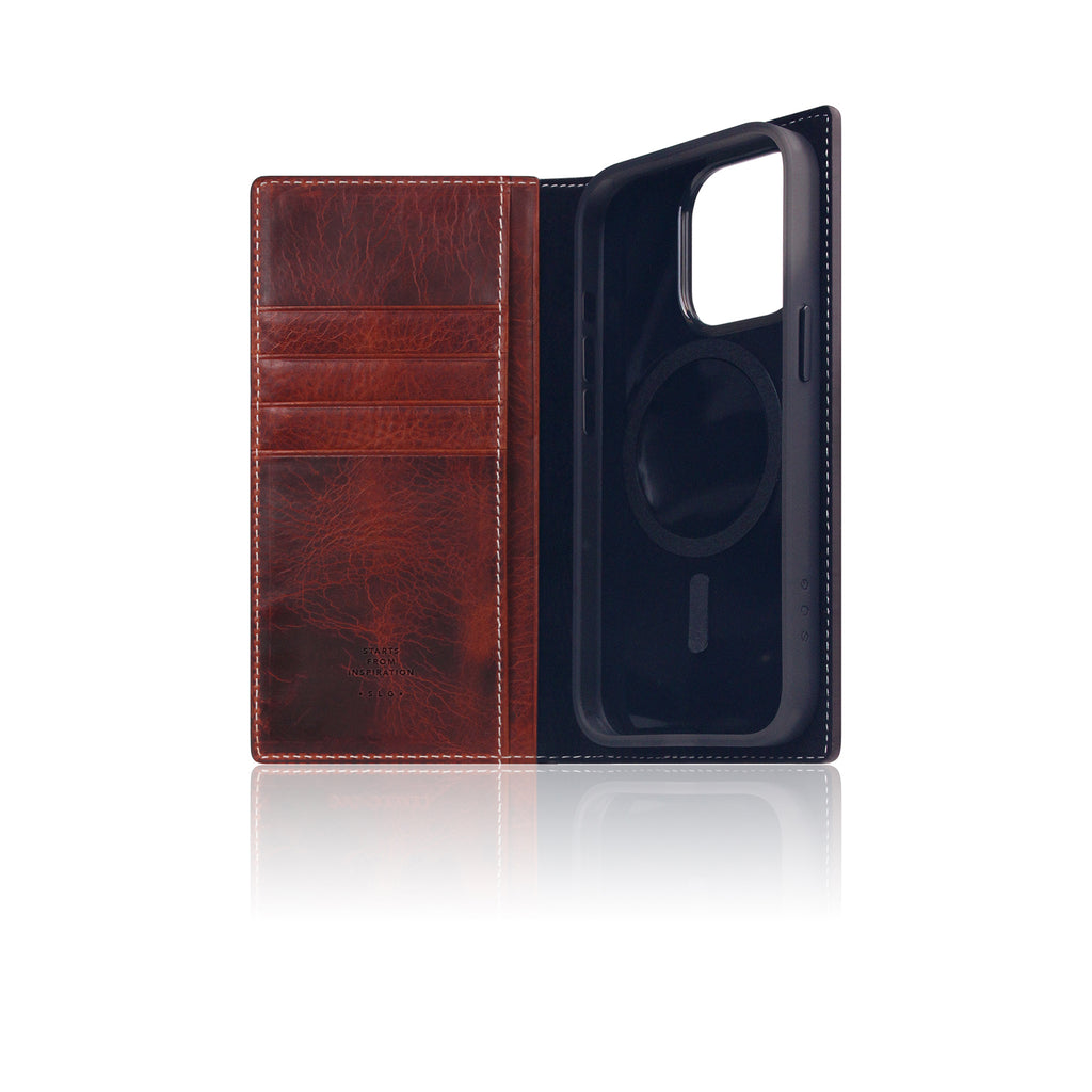 D7 [MagSafe Detachable] Italian Wax Leather Diary Case for iPhone 15 Pro (Brown)