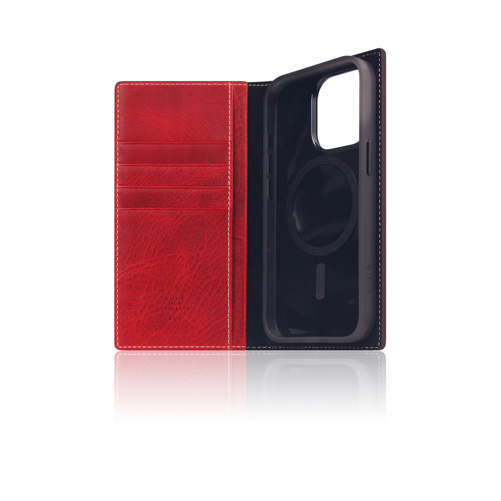 D7 [MagSafe Detachable] Italian Wax Leather Diary Case for iPhone 15 Pro (Red)