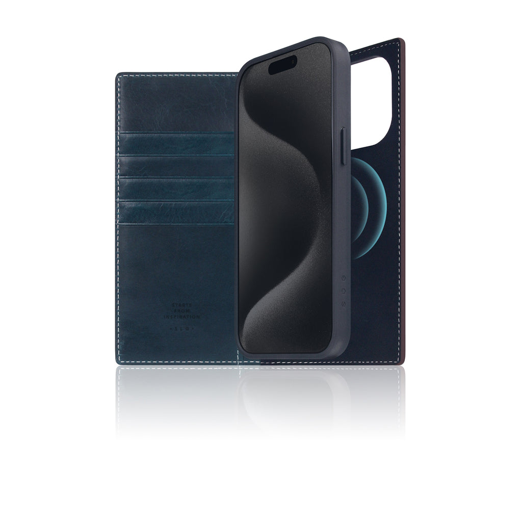 D7 [MagSafe Detachable] Italian Wax Leather Diary Case for iPhone 16 Pro Max (Blue)