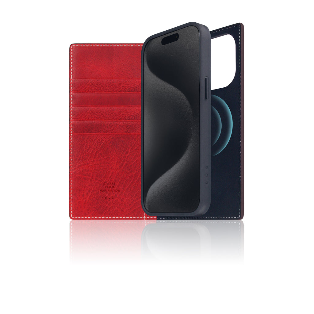 D7 [MagSafe Detachable] Italian Wax Leather Diary Case for iPhone 16 Pro Max (Red)