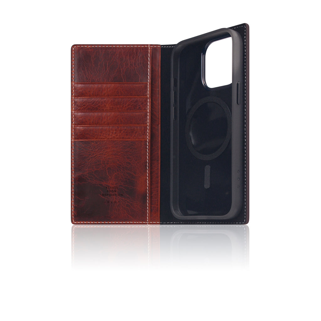 D7 [MagSafe Detachable] Italian Wax Leather Diary Case for iPhone 16 Pro Max (Brown)