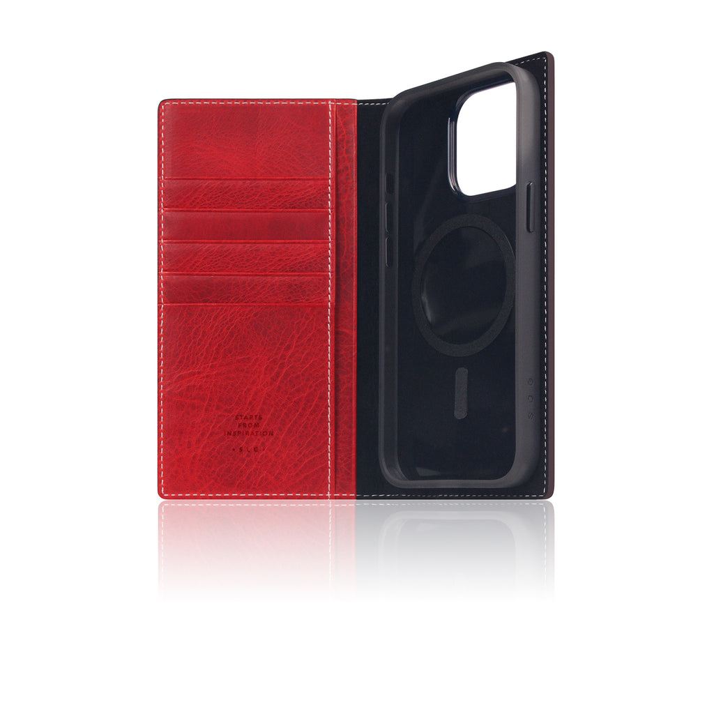 D7 [MagSafe Detachable] Italian Wax Leather Diary Case for iPhone 16 Pro Max (Red)