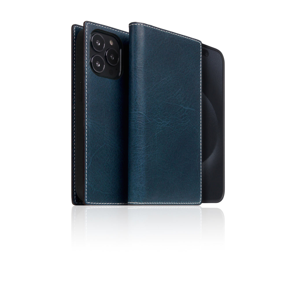 D7 [MagSafe Detachable] Italian Wax Leather Diary Case for iPhone 15 Pro (Blue)
