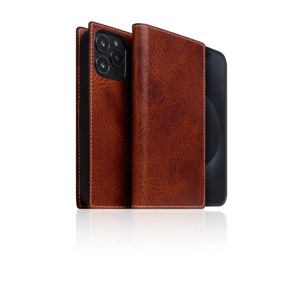D7 [MagSafe Detachable] Italian Wax Leather Diary Case for iPhone 15 Pro (Brown)