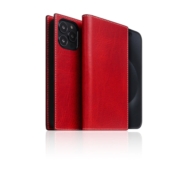 D7 [MagSafe Detachable] Italian Wax Leather Diary Case for iPhone 15 Pro (Red)