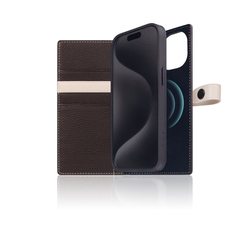 D8 [MagSafe Detachable] Edition Full Grain Leather Diary Case for iPhone 15 (Brown Cream)
