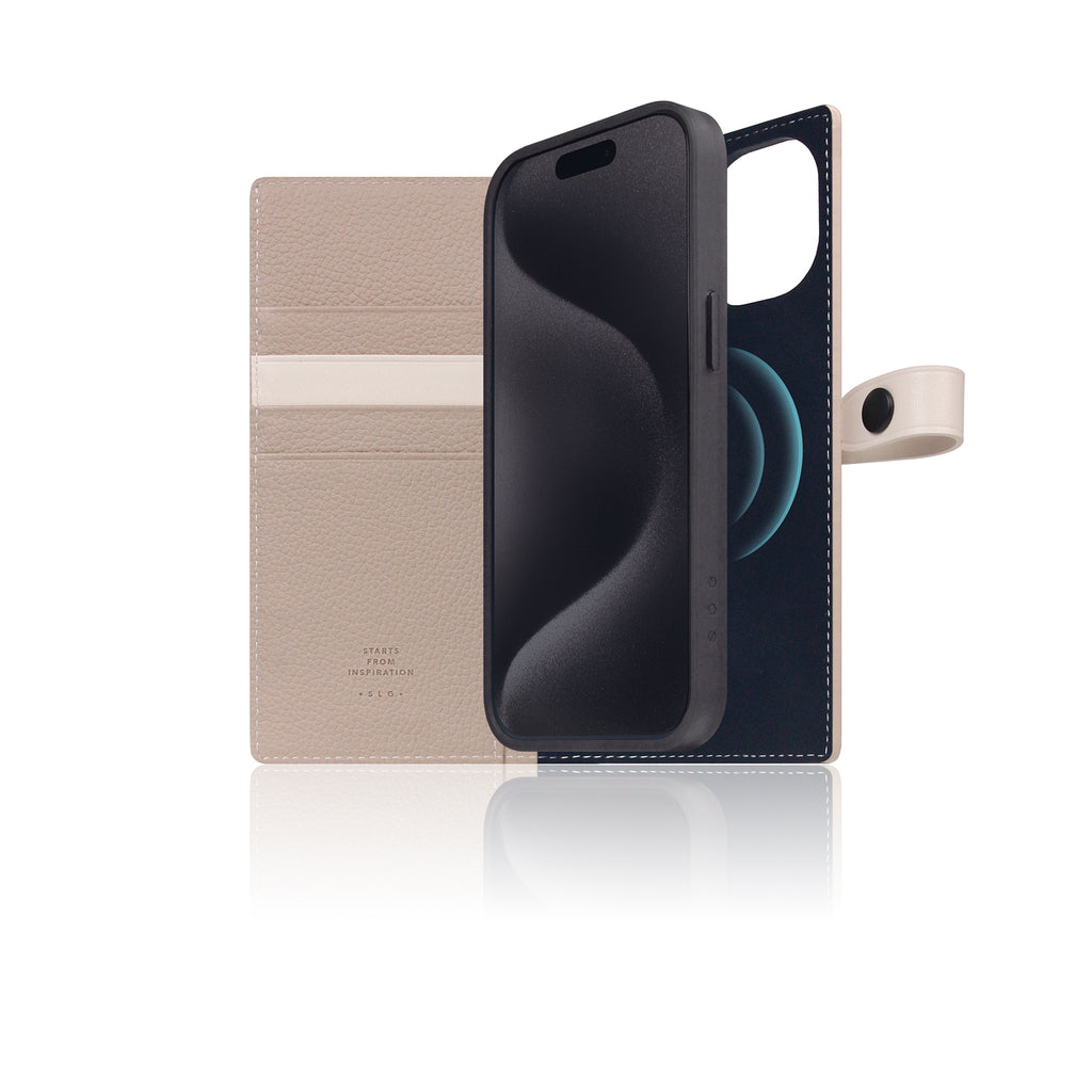 D8 [MagSafe Detachable] Edition Full Grain Leather Diary Case for iPhone 15 (Light Cream)