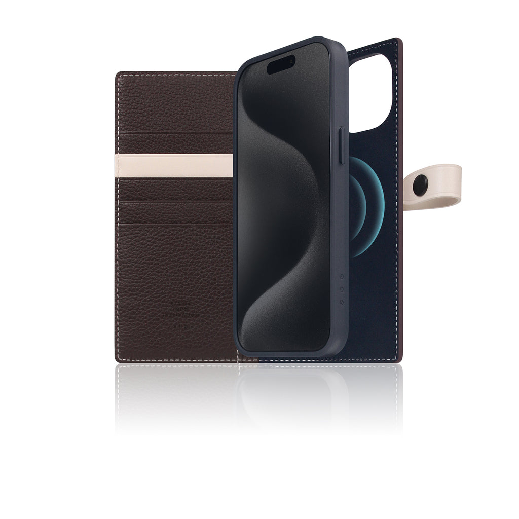 D8 [MagSafe Detachable] Edition Full Grain Leather Diary Case for iPhone 15 Plus (Brown Cream)