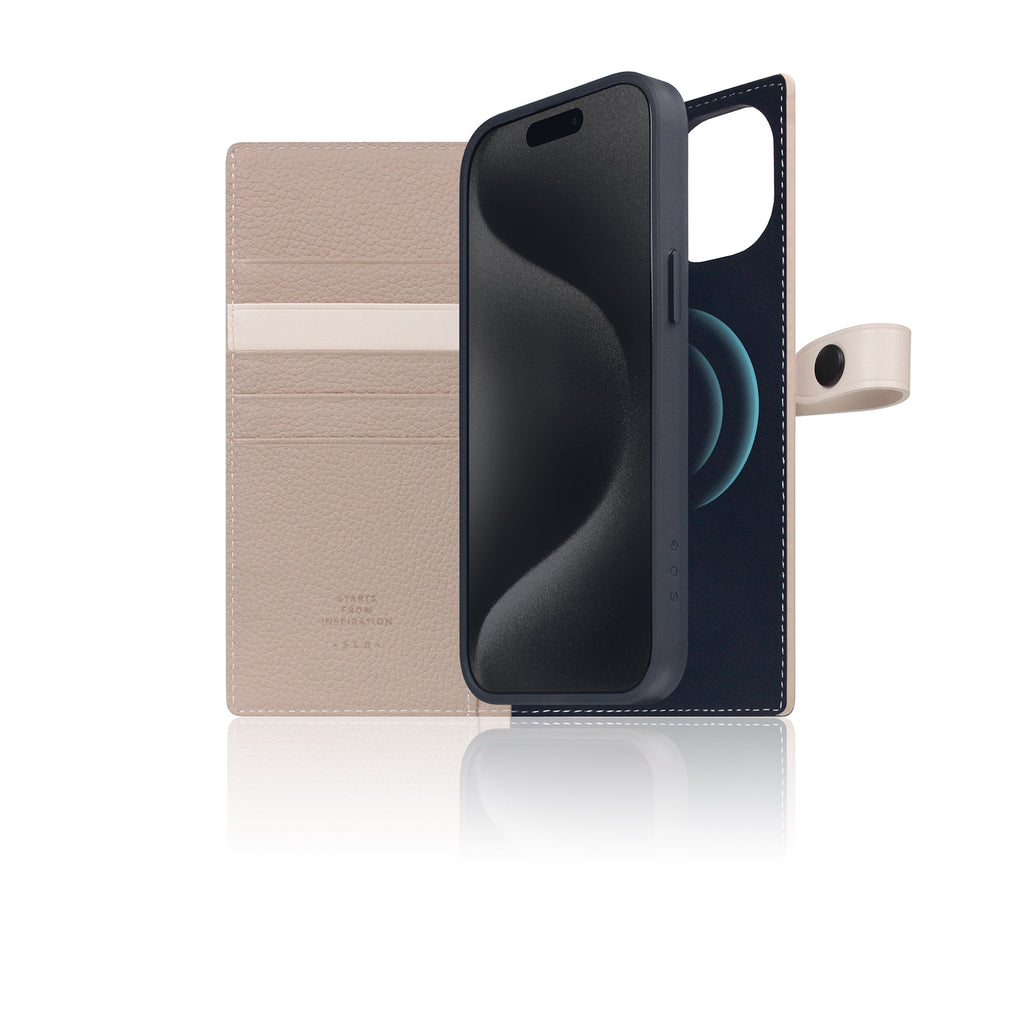 D8 [MagSafe Detachable] Edition Full Grain Leather Diary Case for iPhone 15 Plus (Light Cream)