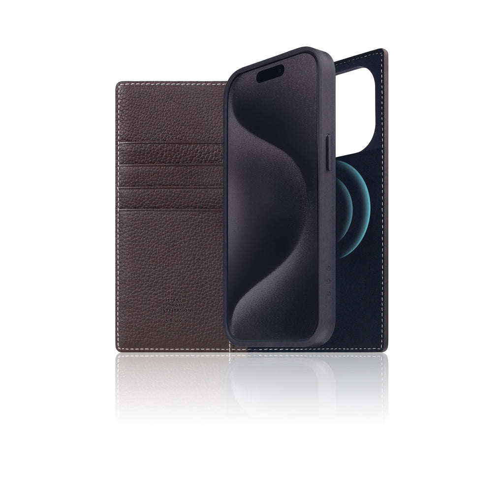 D8 [MagSafe Detachable] Full Grain Leather Diary Case for iPhone 16 Pro (Brown Cream)
