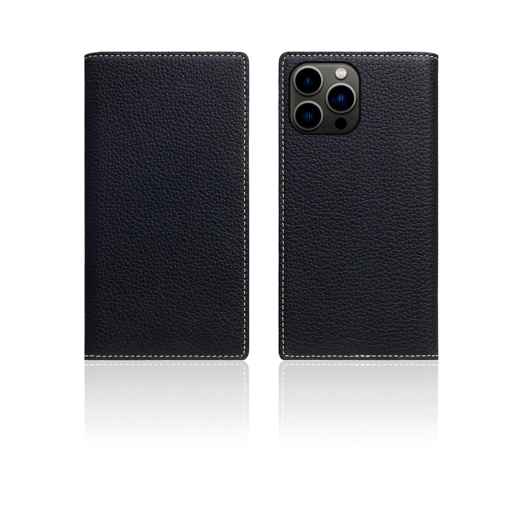 D8 [MagSafe Detachable] Full Grain Leather Diary Case for iPhone 16 Pro Max (Black Blue)