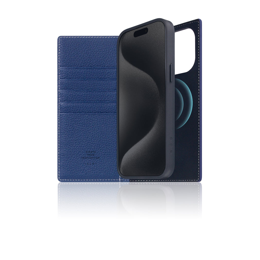 D8 [MagSafe Detachable] Full Grain Leather Diary Case for iPhone 16 Pro Max (Navy Blue)