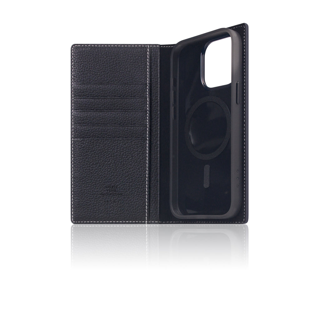 D8 [MagSafe Detachable] Full Grain Leather Diary Case for iPhone 16 Pro Max (Black Blue)