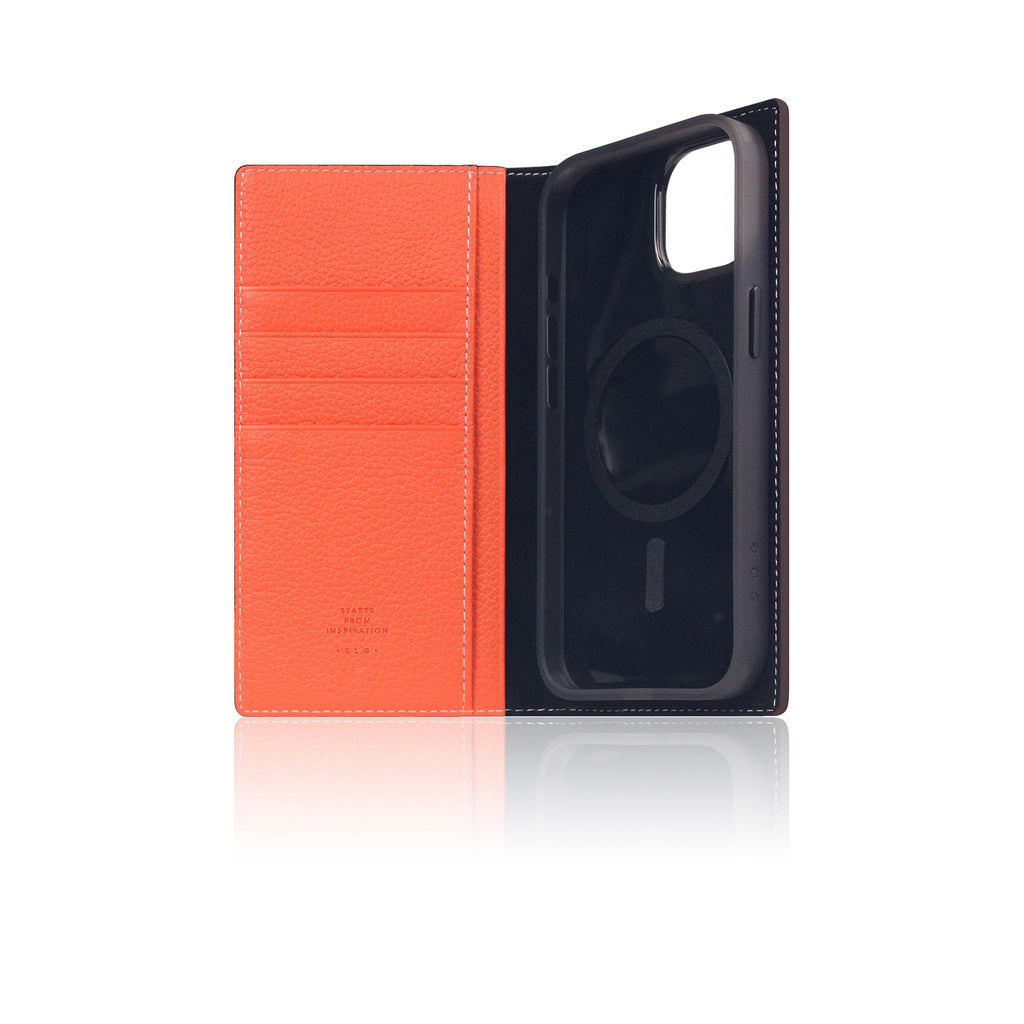 D8 [MagSafe Detachable] Neon Full Gran Leather Diary Case for iPhone 16 (Coral)