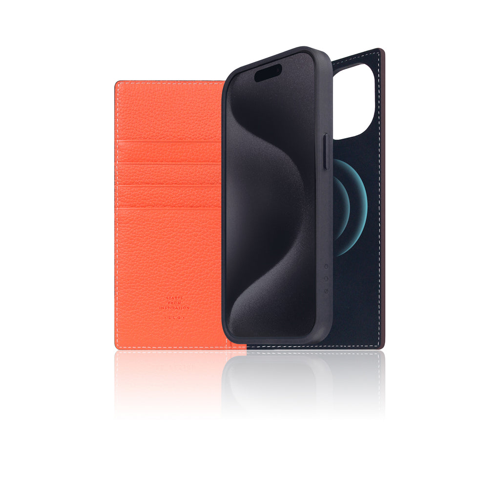 D8 [MagSafe Detachable] Neon Full Gran Leather Diary Case for iPhone 16 (Coral)