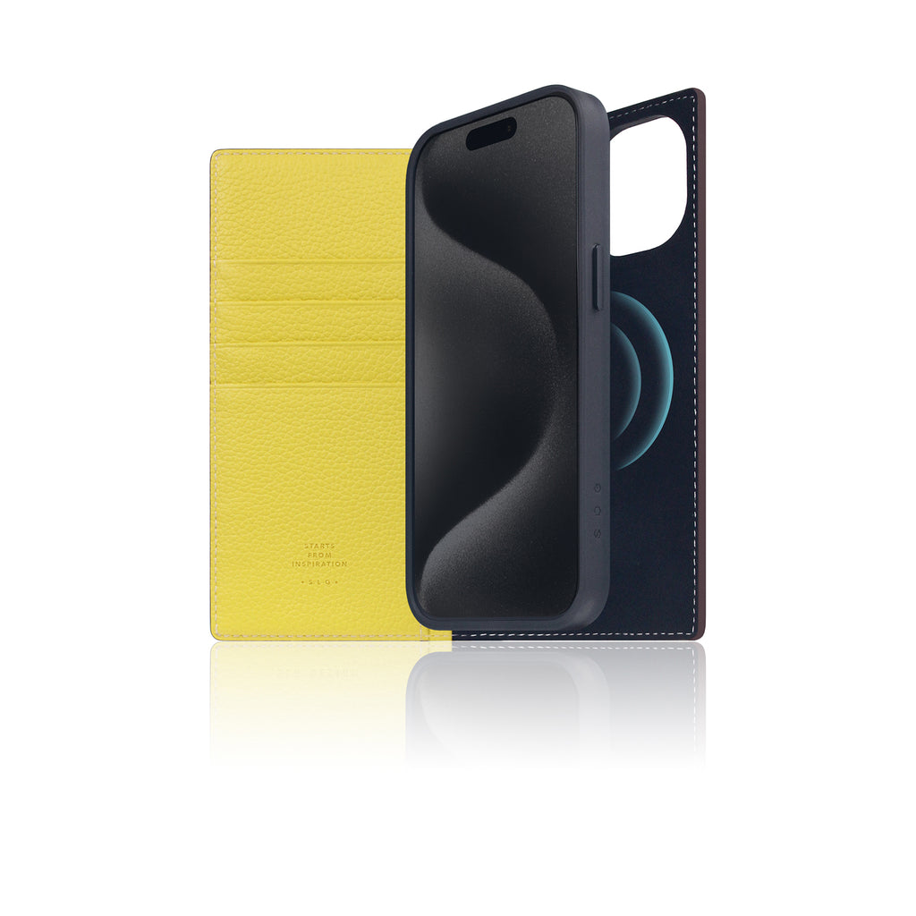 D8 [MagSafe Detachable] Neon Full Gran Leather Diary Case for iPhone 16 (Lemon)