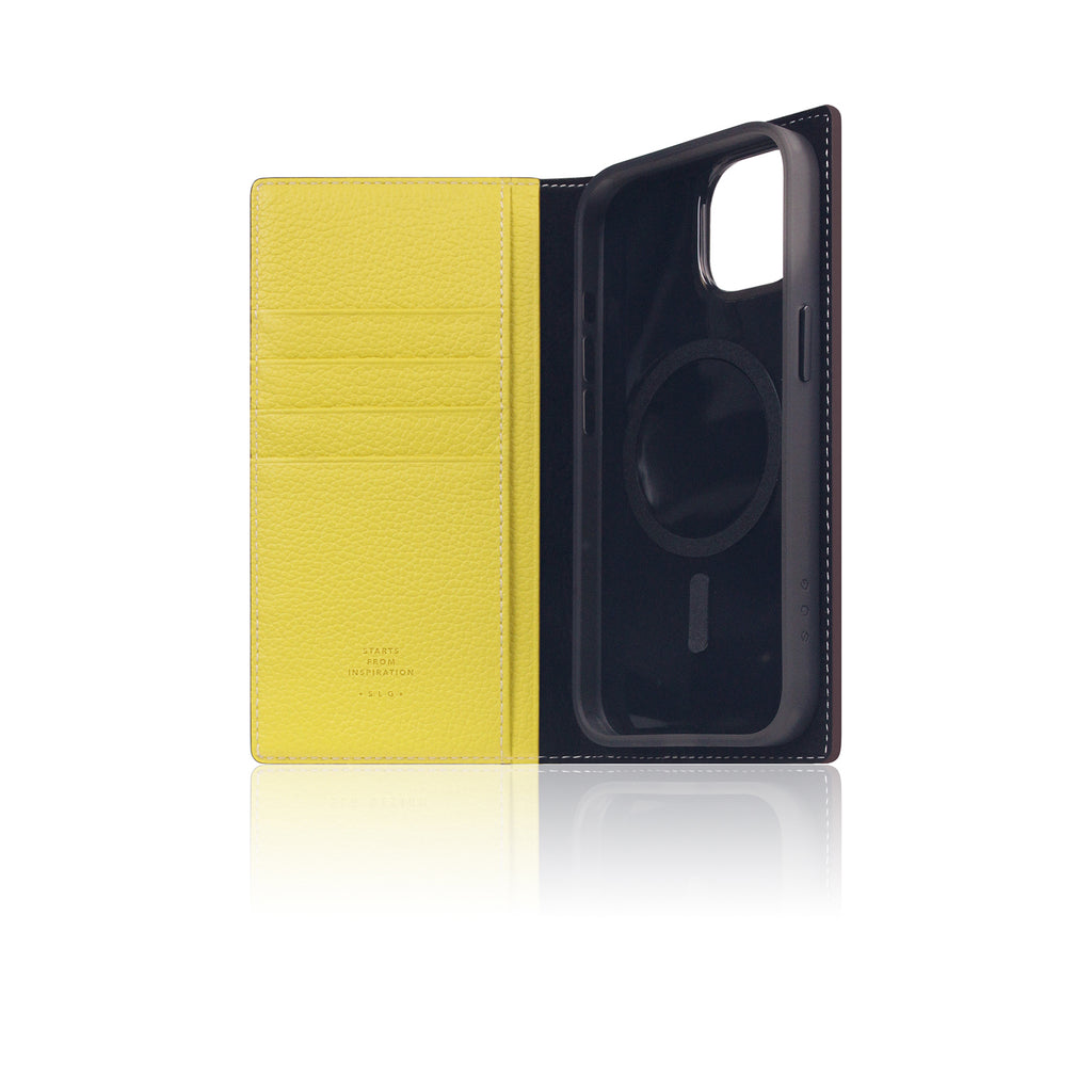 D8 [MagSafe Detachable] Neon Full Gran Leather Diary Case for iPhone 16 (Lemon)