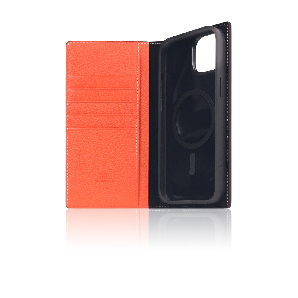 D8 [MagSafe Detachable] Neon Full Gran Leather Diary Case for iPhone 16 Plus (Coral)