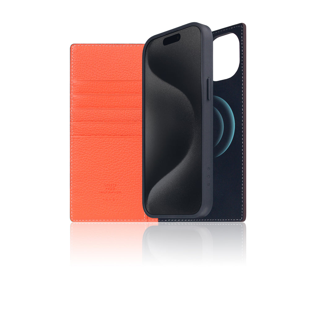 D8 [MagSafe Detachable] Neon Full Gran Leather Diary Case for iPhone 16 Plus (Coral)