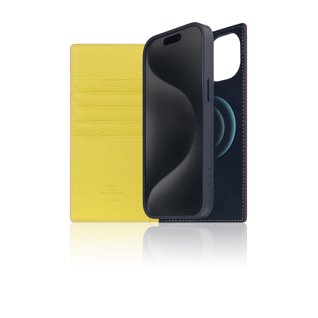 D8 [MagSafe Detachable] Neon Full Gran Leather Diary Case for iPhone 16 Plus (Lemon)