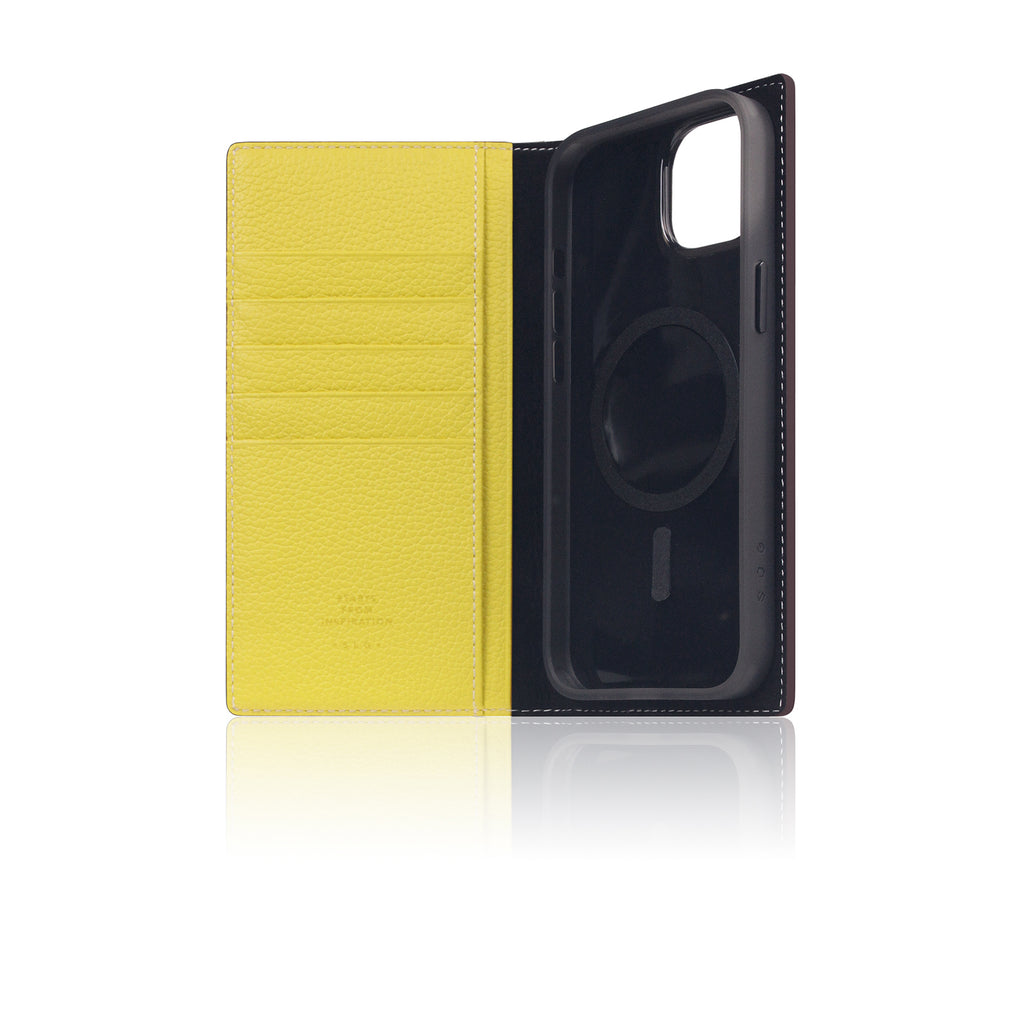 D8 [MagSafe Detachable] Neon Full Gran Leather Diary Case for iPhone 16 Plus (Lemon)