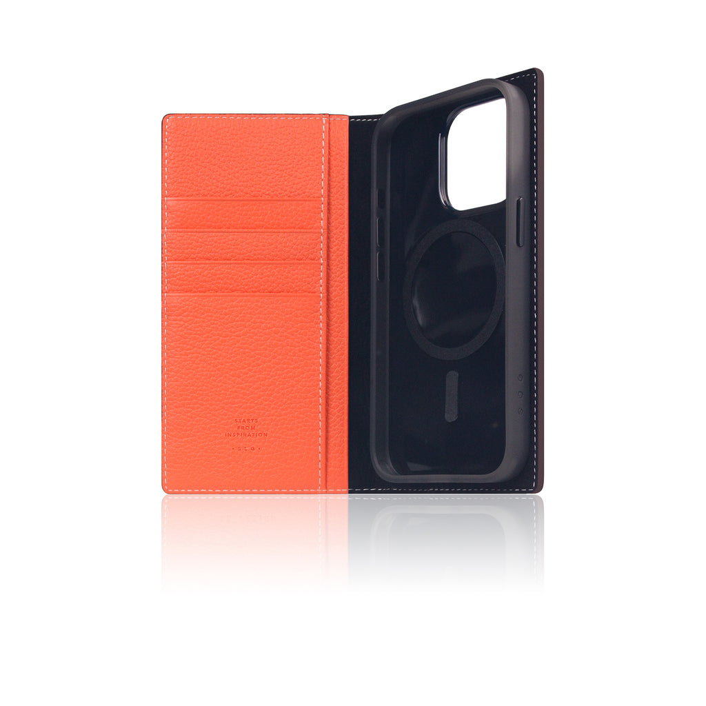 D8 [MagSafe Detachable] Neon Full Gran Leather Diary Case for iPhone 16 Pro (Coral)