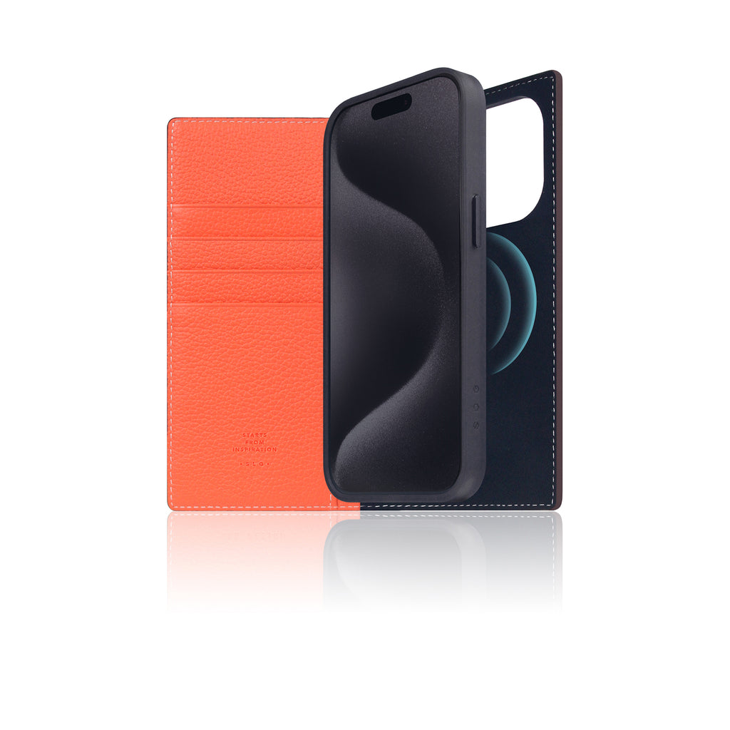 D8 [MagSafe Detachable] Neon Full Gran Leather Diary Case for iPhone 16 Pro (Coral)