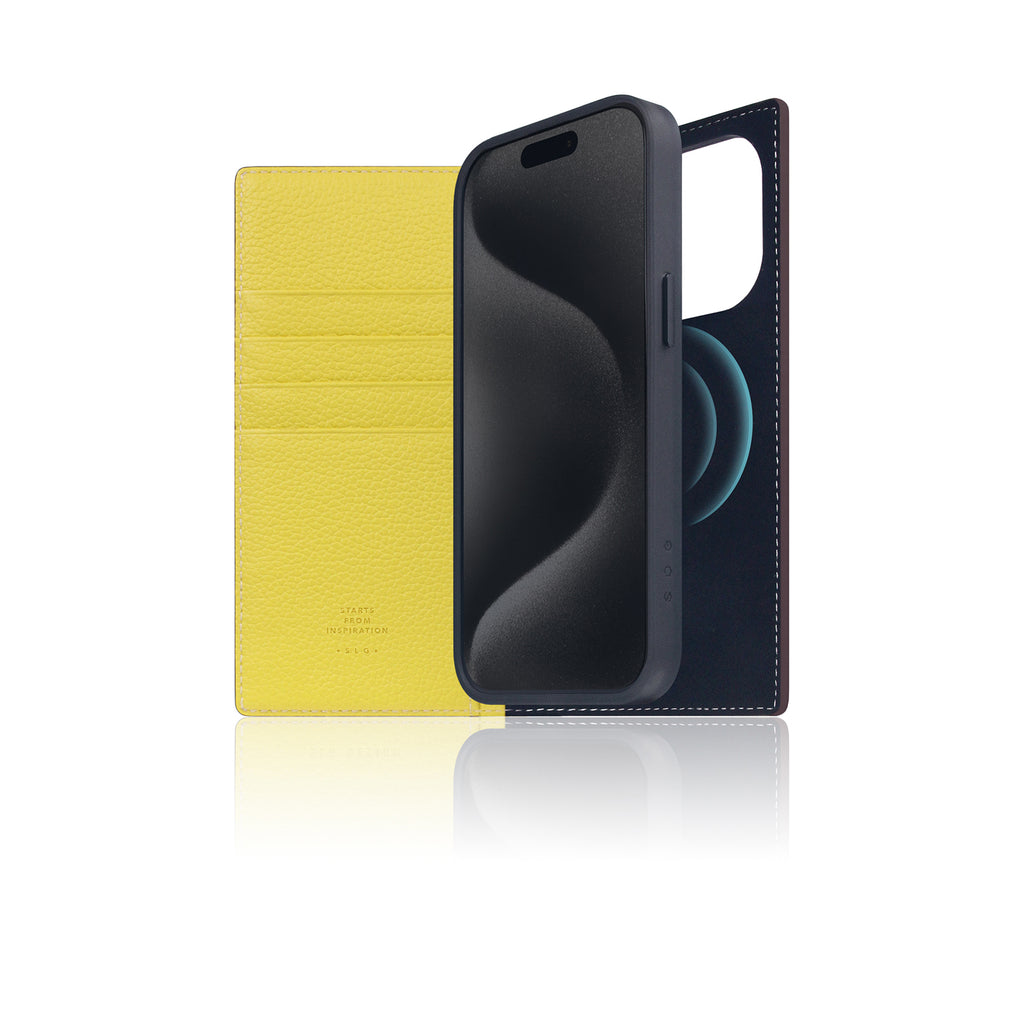 D8 [MagSafe Detachable] Neon Full Gran Leather Diary Case for iPhone 16 Pro (Lemon)