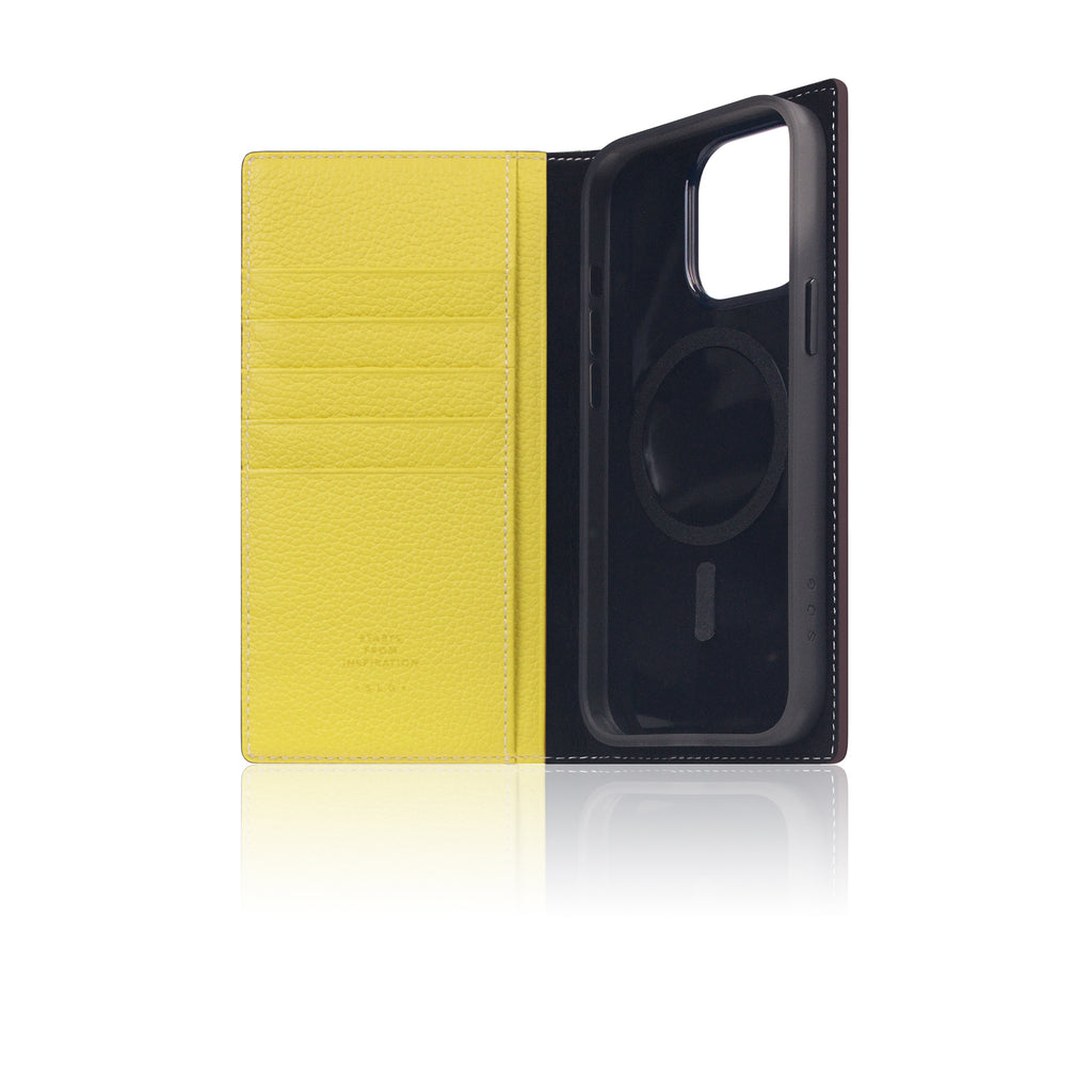 D8 [MagSafe Detachable] Neon Full Gran Leather Diary Case for iPhone 16 Pro Max (Lemon)