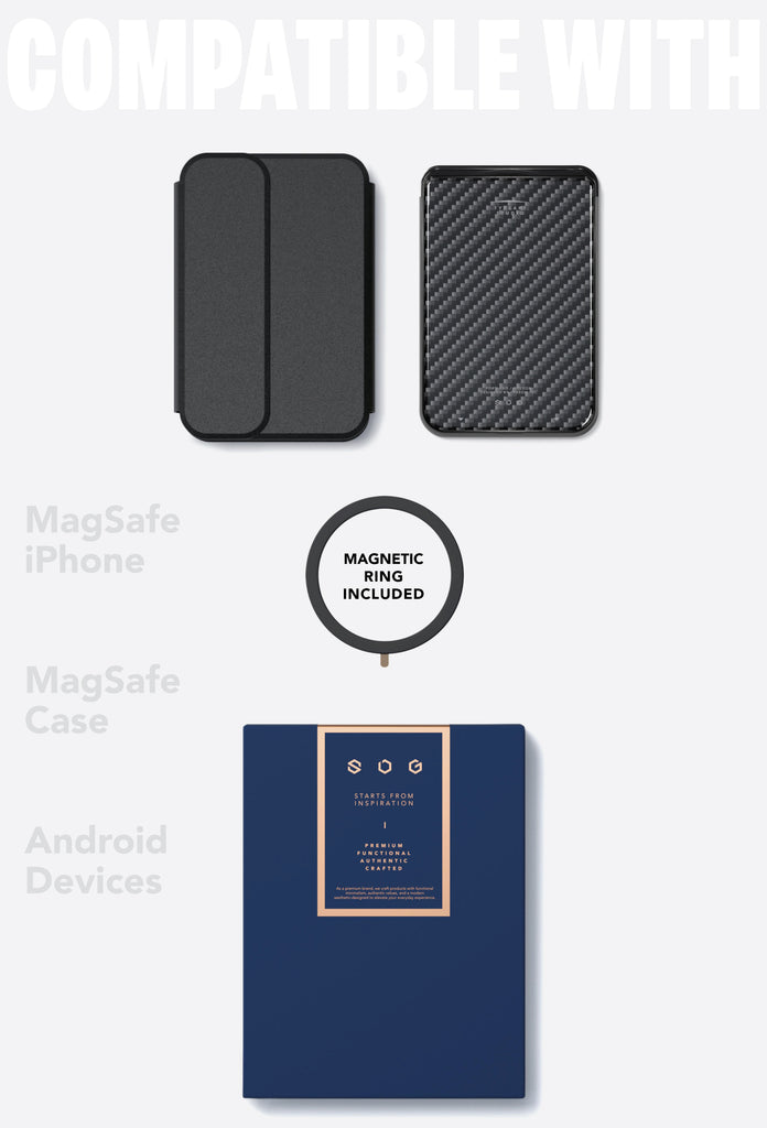SLG Gridline Duo Card Case MagSafe Compatible for iPhone 12 - 17 Series - [Carbon Pattern - Black]
