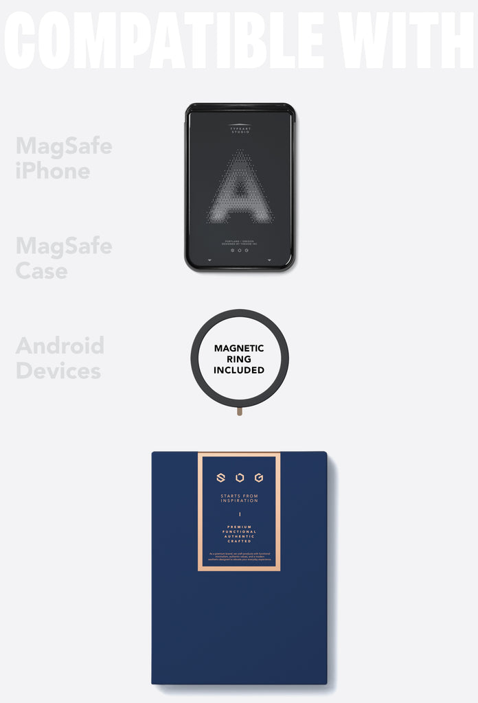 SLG Gridline Solo Card Case MagSafe Compatible for iPhone 12 - 17 Series - [Pixel A- Black]