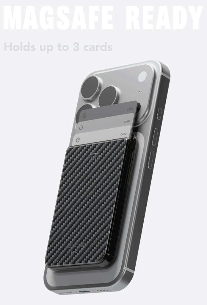 SLG Gridline Solo Card Case MagSafe Compatible for iPhone 12 - 17 Series - [Carbon Pattern - Black]