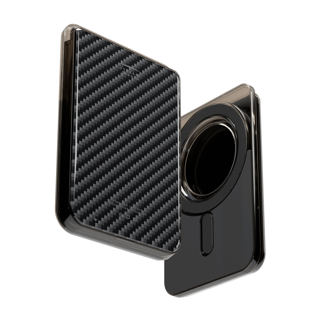 SLG Gridline Solo Card Case MagSafe Compatible for iPhone 12 - 17 Series - [Carbon Pattern - Black]