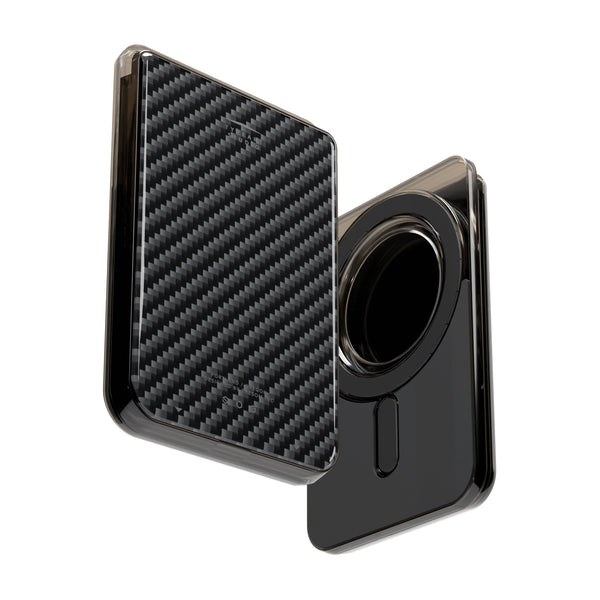 SLG Gridline Solo Card Case MagSafe Compatible for iPhone 12 - 17 Series - [Carbon Pattern - Black]