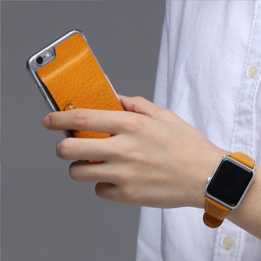 D6 Italian Minerva Box Leather Card Pocket for iPhone 6/6s Tan