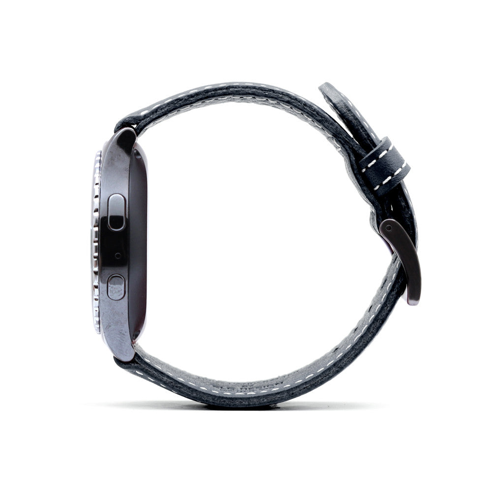 D6 Italian Minerva Box Leather Strap for Gear S2 Black