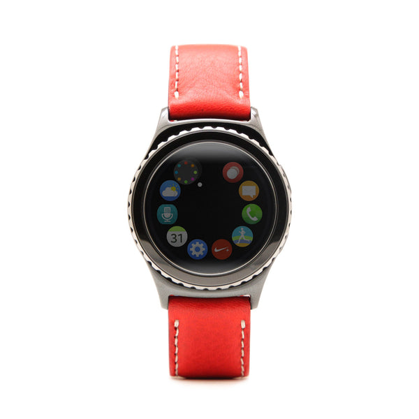 D6 Italian Minerva Box Leather Strap for Gear S2 Red