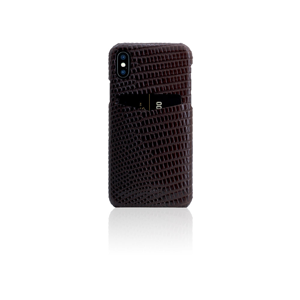 D3 Italian Lizard Leather Back Case for iPhone X / XS Brown