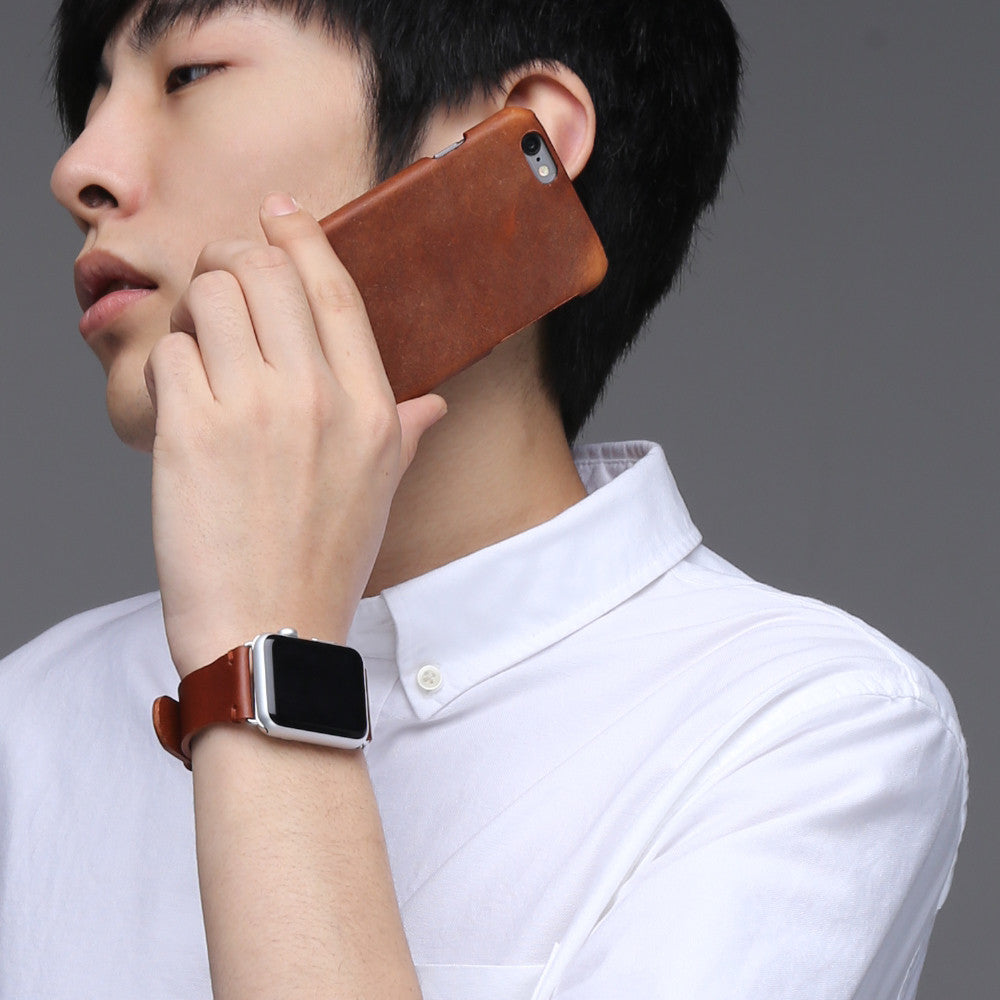 D7 Italian Wax Leather Back Case for iPhone 6/6s Plus Brown