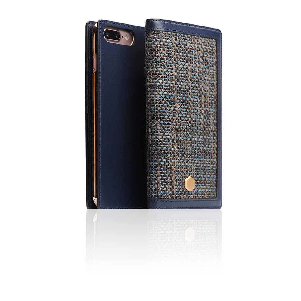 D5 Edition Calf Skin Leather Diary Case for iPhone 8 Plus / 7 Plus (Navy)