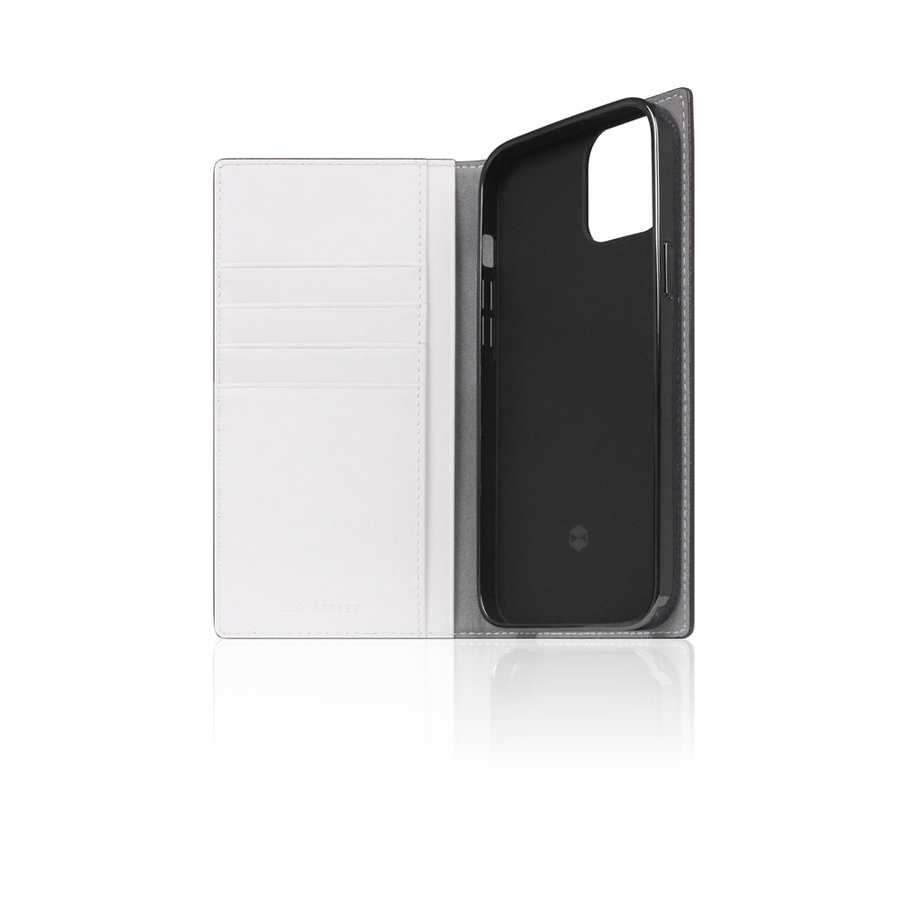 D5 Edition Calf Skin Leather Diary Case for iPhone 13 (White)