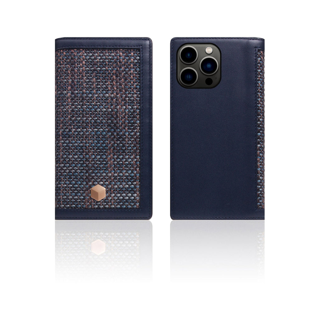 D5 Edition Calf Skin Leather Diary Case for iPhone 14 Pro (Navy)